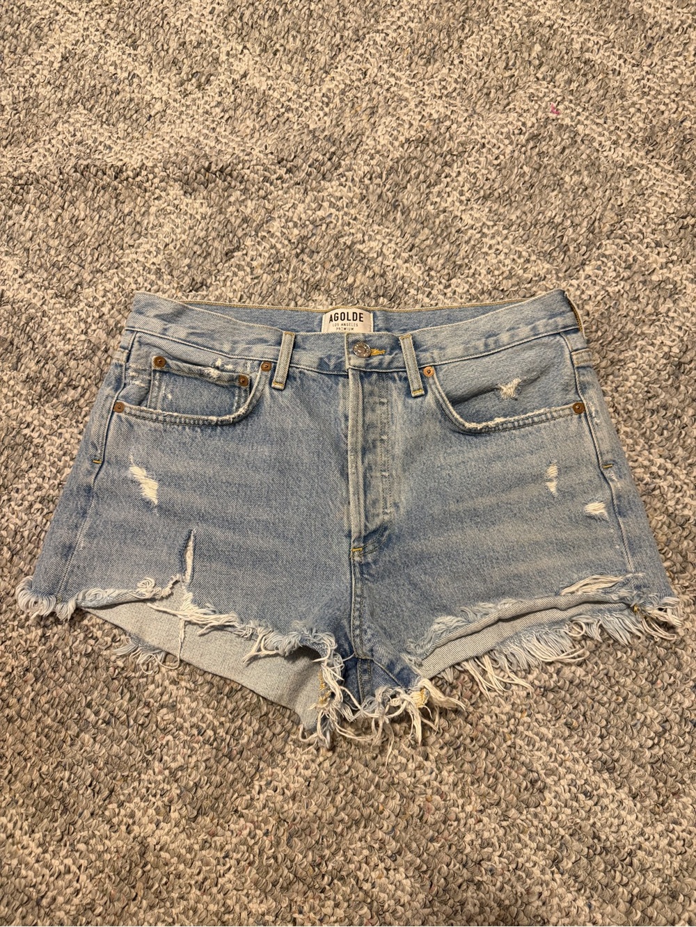 AGOLDE Light Wash Frayed Denim Cutoff Shorts